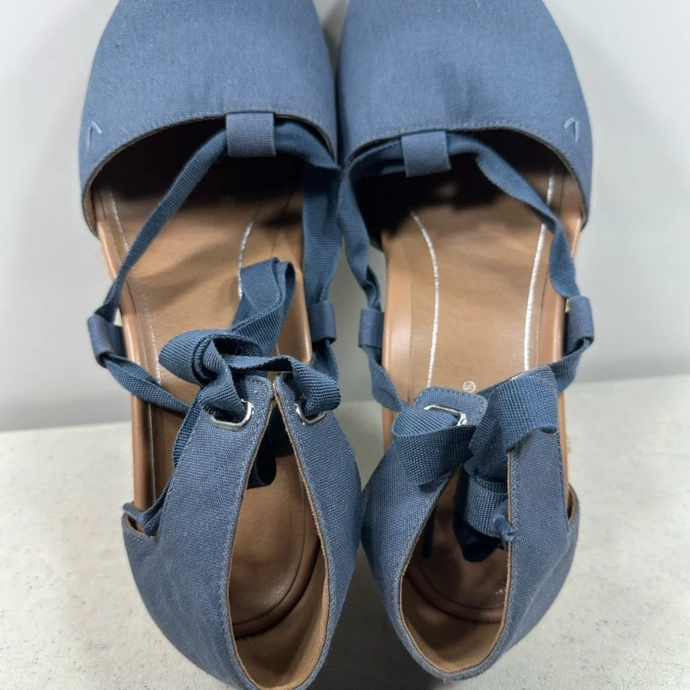 Vionic Kaitlyn Wedge Espadrille Lace Up Shoes Womens Sz 9,5 Denim Blue